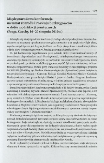 Międzynarodowa konferencja na temat rozrodu i rozwoju bezkręgowc&oacute;w w dobie modyfikacji genetycznych (Praga, Czechy, 16-20 sierpnia 2010 r.)