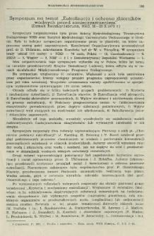 Sympozjum na temat "Eutrofizacja i ochrona zbiornik&oacute;w wodnych przed zanieczyszczeniem" (Zamek Reinhardsbrunn, NRD, 16-20 X 1973 r.)