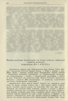 Międzynarodowa konferencja na temat ochrony mokradeł i ptak&oacute;w wodnych (Heiligenhafen, RFN, 2-6 XII 1974 r.)
