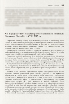 VII międzynarodowe warsztaty poświęcone roślinom klonalnym (Kuusamo, Finlandia, 1-6 VIII 2003 r.)