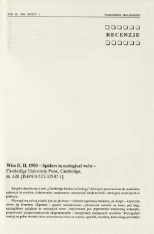 Wise D. H. 1993 - Spiders in ecological webs - Cambridge University Press, Cambridge, ss. 328. [ISBN 0-521-32547-1]