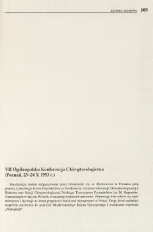 VII Og&oacute;lnopolska Konferencja Chiropterologiczna (Poznań, 23-24 X 1993 r.)
