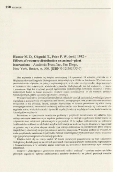 Hunter M. D., Ohgushi T., Price P. W. (red.) 1992 - Effects of resource distribution on animal-plant interactions - Academic Press Inc., San Diego, New York, Boston, ss. 505. [ISBN 0-12-361955-6]