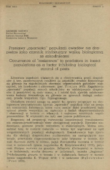 Przejawy "oporności" populacji owad&oacute;w na drapieżce jako czynnik inhibitujący walkę biologiczną ze szkodnikami