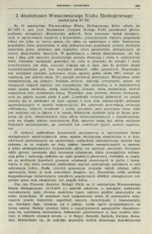 Z działalności Warszawskiego Klubu Ekologicznego (seminaria 50-54)