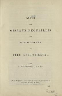 Liste des Oiseaux recueillis par M. Stolzmann au P&eacute;rou Nord-Oriental