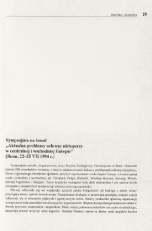 Sympozjum na temat "Aktualne problemy ochrony nietoperzy w centralnej i wschodniej Europie" (Bonn, 22-25 VII 1994 r.)