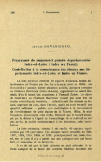 Przyczynek do znajomości ptak&oacute;w departament&oacute;w Indre-et-Loire i Indre we Francji = Contribution &agrave; la connaissance des oiseaux aux d&eacute;partements Indre-et-Loire et Indre en France