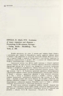 Dingle, H. (Red.) 1978 - Evolution of insect migration and diapause - Proceedings in life sciences, Springer-Verlag, Berlin-Heidelberg-New York, ss. 284