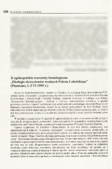 II og&oacute;lnopolskie warsztaty bentologiczne "Ekologia ekosystem&oacute;w wodnych Polesia Lubelskiego" (Piaseczno, 2-3 VI 1995 r.)