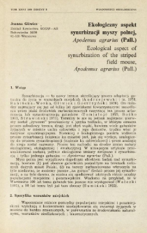 Ekologiczny aspekt synurbizacji myszy polnej Apodemus agrarius (Pall.)