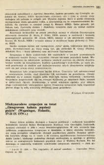 Międzynarodowe sympozjum na temat "Zintegrowane badania populacji ptak&oacute;w" (Wageningen, Holandia, 17-21 IX 1979 r.)