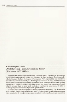 Konferencja na temat "Wok&oacute;ł ewolucji i poczatk&oacute;w życia na Ziemi" (Warszawa, 29 XI 1995 r.)