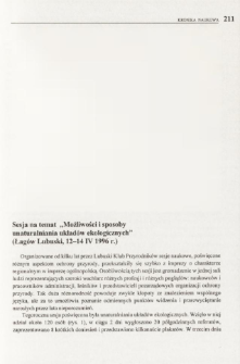 Sesja na temat "Możliwości i sposoby unaturalniania układ&oacute;w ekologicznych" (Łag&oacute;w Lubuski, 12-14 IV 1996 r.)