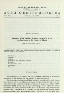 Food requirement and effect of starling, Sturnus vulgaris L., on agriculture in Żuławy Wiślane