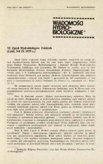 XI Zjazd Hydrobiolog&oacute;w Polskich (Ł&oacute;dź, 5-8 IX 1979 r.)
