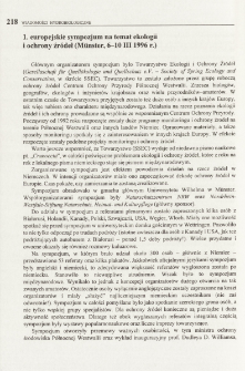1. europejskie sympozjum na temat ekologii i ochrony źr&oacute;deł (M&uuml;nster, 6-10 III 1996 r.)