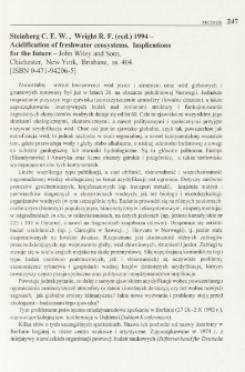 Steinberg C. E. W., Wright R. F. (red.) 1994 - Acidification of freshwater ecosystem. Implications for the future - John Wiley and Sons, Chichester, New York, Brisbane, ss. 404. [ISBN 0-471-94206-5]
