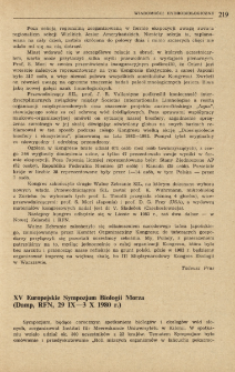 XV Europejskie Sympozjum Biologii Morza (Damp, RFN, 29 IX-3 X 1980 r.)