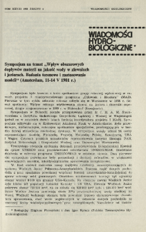 Sympozjum na temat "Wpływ obszarowych dopływ&oacute;w materii na jakośc wody w zlewniach i jeziorach. Badania terenowe i zastosowanie modeli" (Amsterdam, 11-14 V 1981 r.)