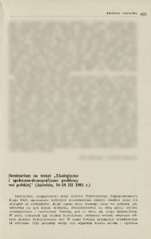 Seminarium na temat "Ekologiczne i społeczno- demograficzne problemy wsi polskiej" (Jadwisin, 16-18 III 1981 r.)