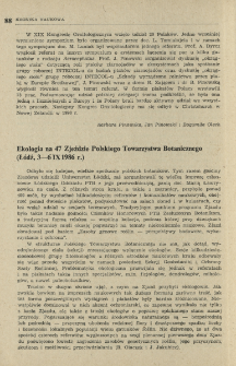 Ekologia na 47 Zjeździe Polskiego Towarzystwa Botanicznego (Ł&oacute;dź, 3-6 IX 1986 r.)