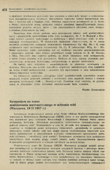 Sympozjum na temat modelowania matematycznego w ochronie w&oacute;d (Warszawa, 10 II 1987 r.)