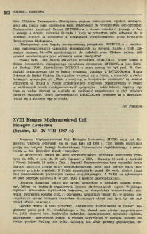 XVIII Kongres Międzynarodowej Unii Biolog&oacute;w Łowiectwa (Krak&oacute;w, 23-29 VIII 1987 r.)