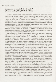 Sympozjum na temat "Życie wśr&oacute;d pi&oacute;r" (Delaware, Ohio, USA, 19-20 III 1999 r.)