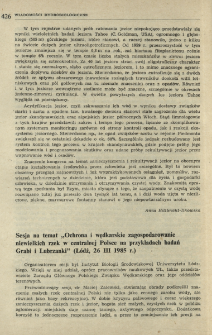 Sesja na temat "Ochrona i wędkarskie zagospodarowanie niewielkich rzek w centralnej Polsce na przykładach badań Grabi i Lubrzanki" (Ł&oacute;dź, 26 III 1985 r.)