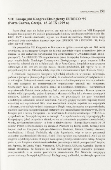 VIII Europejski Kongres Ekologiczny EURECO '99 (Porto Carras, Grecja, 18-23 IX 1999 r.)