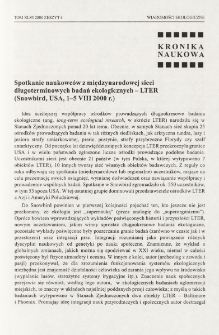 Spotkanie naukowc&oacute;w z międzynarodowej sieci długoterminowych badań ekologicznych -LTER (Snowbird, USA, 1-5 VIII 2000 r.)