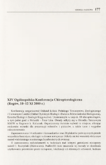 XIV Og&oacute;lnopolska Konferencja Chiropterologiczna (Rog&oacute;w, 10-12 XI 2000 r.)