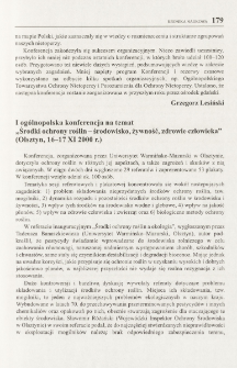 I og&oacute;lnopolska konferencja na temat "Środki ochrony roślin - środowisko, żywność, zdrowie człowieka" (Olsztyn, 16-17 XI 2000 r.)