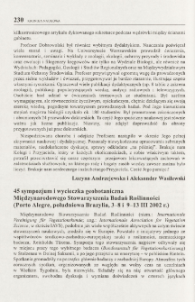 45 sympozjum i wycieczka geobotaniczna Międzynarodowego Stowarzyszenia Badań Roślinności (Porto Alegre, południowa Brazylia, 3-8 i 9-13 III 2002 r.)