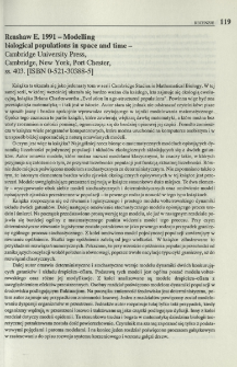 Renshaw E. 1191 - Modelling biological populations in space and time - Cambridge University Press, Cambridge, New York, Port Chester, ss. 403. [ISBN 0-521-30388-5]