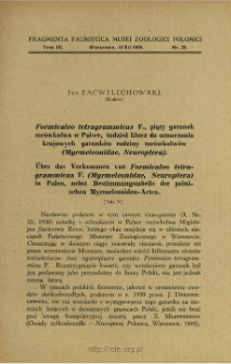 Formicaleo tetragrammicus F., piąty gatunek mr&oacute;wkolwa w Polsce, tudzież klucz do oznaczania krajowych gatunk&oacute;w rodziny mr&oacute;wkolw&oacute;w (Myrmeleonidae, Neuroptera) = &Uuml;ber das Vorkommen von Formicaleo tertagrammicus F. (Myrmeleonidae, Neuroptera) in Polen, nebst Bestimmungstabelle der polnischen Myrmeleoniden- Arten