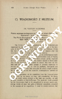 Polska wyprawa zoologiczna do Brazylji w latach 1921-1924 : itinerarium i kr&oacute;tkie sprawozdanie