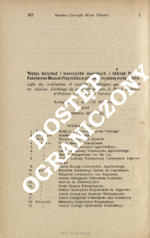 Wykaz instytucji i towarzystw naukowych, z kt&oacute;remi Polskie Państwowe Muzeum Przyrodnicze prowadzi wymianę wydawnictw : według stanu z dnia 1 XII 1925 roku