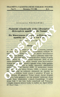 Pluskwiaki r&oacute;żnoskrzydłe wodne (Hemiptera-Heteroptera aquatilia) okolic Poznania = Die Wasserwanzen (Hemiptera-Heteroptera aquatilia) der Umgegend von Poznań