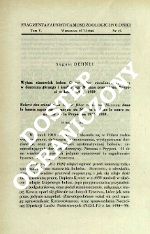 Wykaz stanowisk bobra Castor fiber vistulanus Matschie w dorzeczu g&oacute;rnego i środkowego Niemna oraz g&oacute;rnej Prypeci w latach 1937-1939 = Relev&eacute; des colonies de Castor fiber vistulanus Matschie dans le bassin sup&eacute;rieur et moyen du Niemen et dans le cours sup&eacute;rieur de la Prypeć en 1937-1939