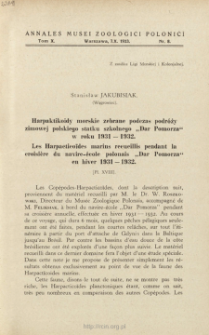 Les Harpactico&iuml;des marins recueillis pendant la croisi&egrave;re du navire-&eacute;cole polonais "Dar Pomorza" en hiver 1931-1932
