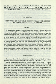 Structure of Sphecidae (Hymenoptera) communities in urban green areas of Warsaw