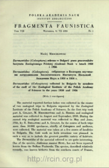 Dermestidae (Coleoptera) zebrane w Bułgarii przez pracownik&oacute;w Instytutu Zoologicznego Polskiej Akademii Nauk w latach1950 i 1956 = Dermestidae (Coleoptera) sobrannye v Bolgarii naučnymi sotrudnikami Zoologičeskogo Instituta Pol' skoj Akademii Nauk v 1950 i 1956 g.