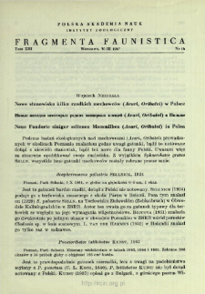 Nowe stanowiska kilku rzadkich mechowc&oacute;w (Acari, Oribatei) w Polsce = Novye nahodki nekotoryh redkih pancirnyh kleŝej (Acari, Oribatei) v Pol'&scaron;e