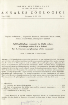 Aphid-aphidophage community in Alfalfa cultures (Medicago sativa L.) in Poland. Pt. 1, Structure and phenology of the community
