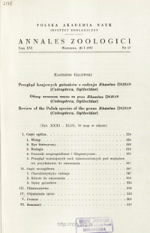 Przegląd krajowych gatunk&oacute;w z rodzaju Rhantus DEJEAN (Coleoptera, Dytiscidae) : [Tab. XXXI-XLIII, 10 map w tekście]