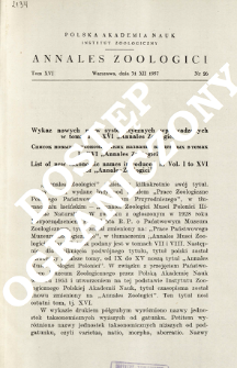 Wykaz nowych nazw systematycznych wprowadzonych w tomach I-XVI "Annales Zoologici"