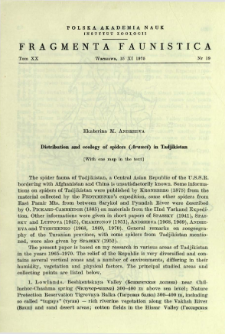 Distribution and ecology of spiders (Aranei) in Tadjikistan