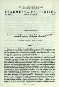 Skarpa warszawska jako teren ostojowy dla fauny - na przykładzie sprężyk&oacute;w glebowych (Coleoptera, Elateridae)